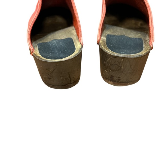 Sandgrens Red Leather Swedish Clogs Size 40 (US 9.5) Wooden Platform Mules - Picture 4 of 6